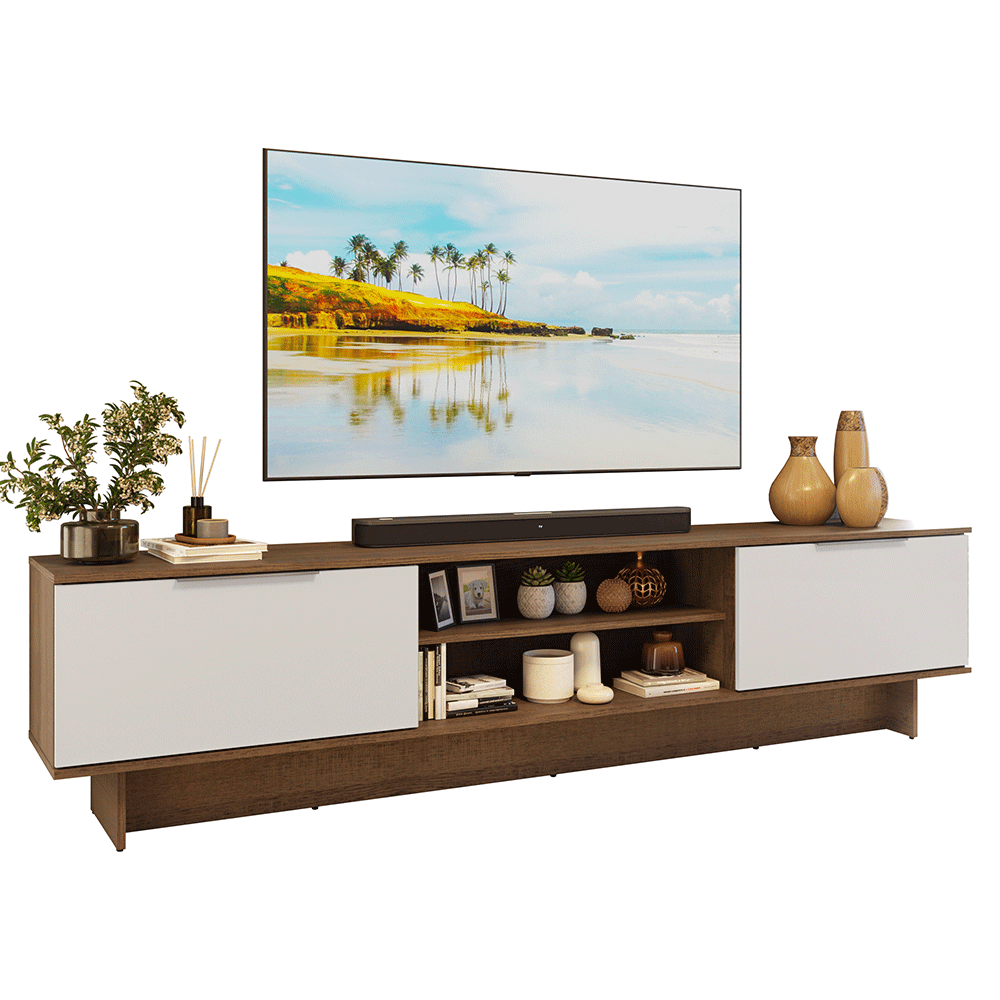 Rack para TV até 80 Polegadas 218 cm 2 Portas Rustic/Branco Stella Madesa