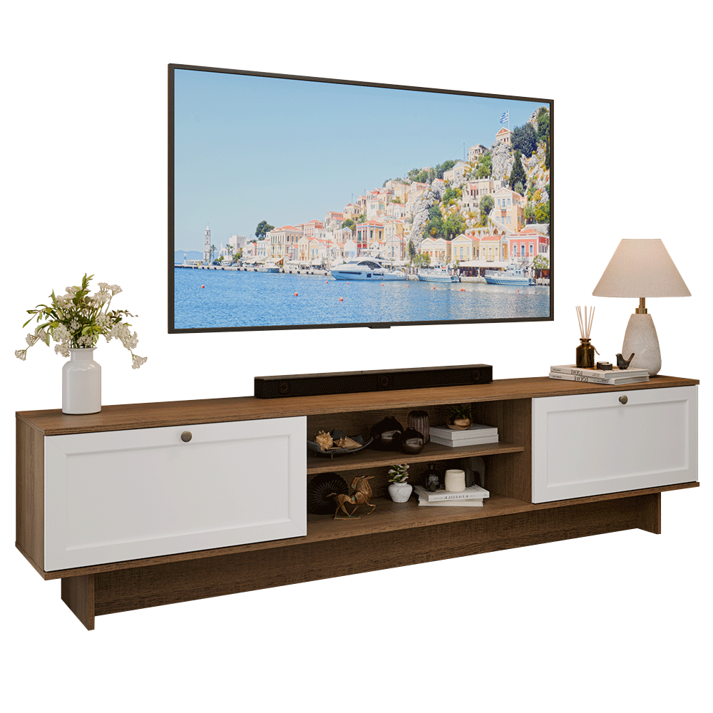 Rack para TV até 80 Polegadas 218 cm 2 Portas Rustic/Branco Vik Madesa
