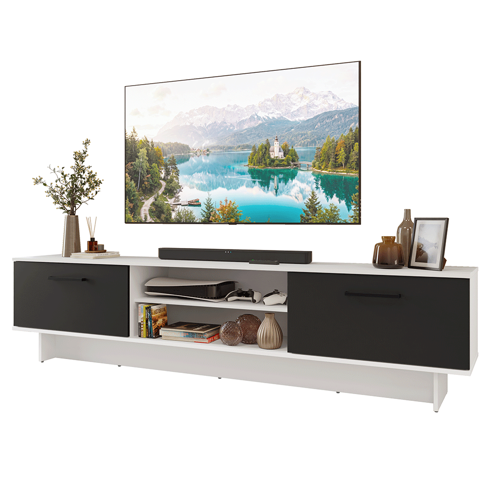 Rack para TV até 80 Polegadas 218 cm 2 Portas Branco/Preto Agata Madesa