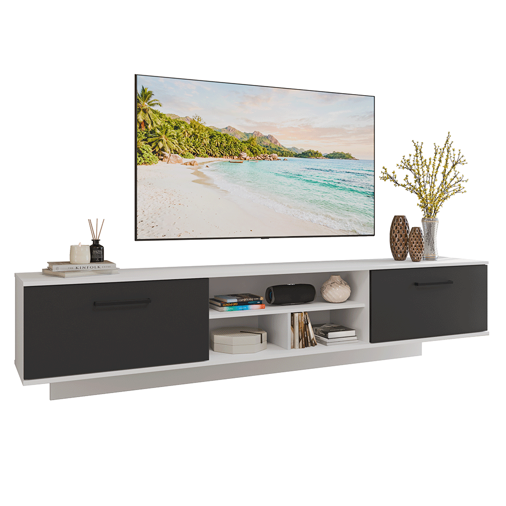 Rack Suspenso para TV até 80 Polegadas 218 cm 2 Portas Branco/Preto Agata Madesa