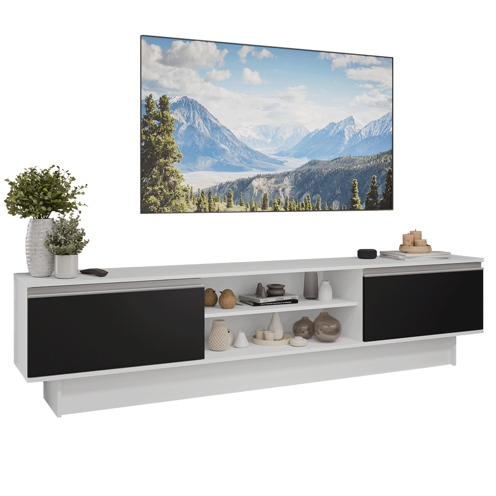 Rack para TV até 80 Polegadas 218 cm 2 Portas Branco/Preto Glamy Madesa
