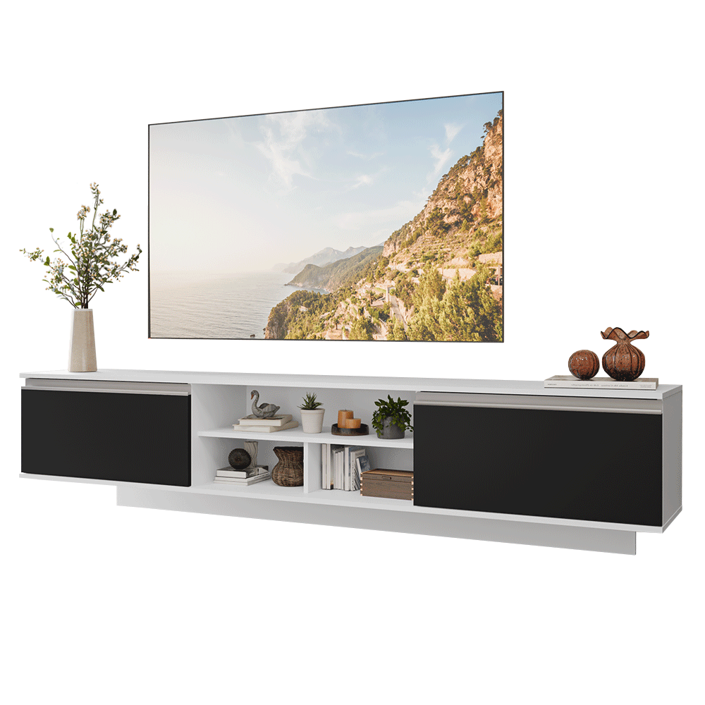 Rack Suspenso para TV até 80 Polegadas 218 cm 2 Portas Branco/Preto Glamy Madesa
