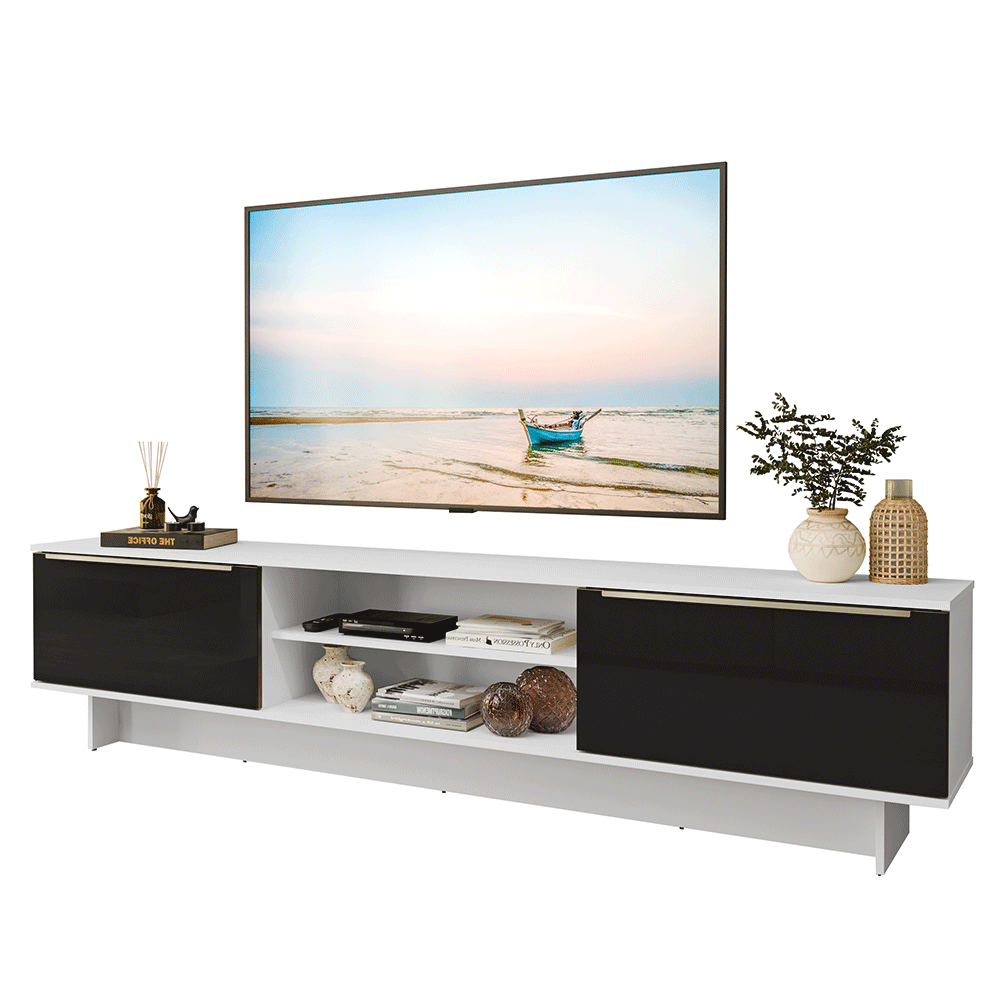 Rack para TV até 80 Polegadas 218 cm 2 Portas Branco/Preto Lux Madesa