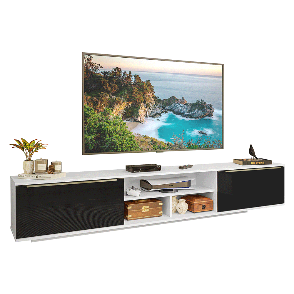 Rack Suspenso para TV até 80 Polegadas 218 cm 2 Portas Branco/Preto Lux Madesa