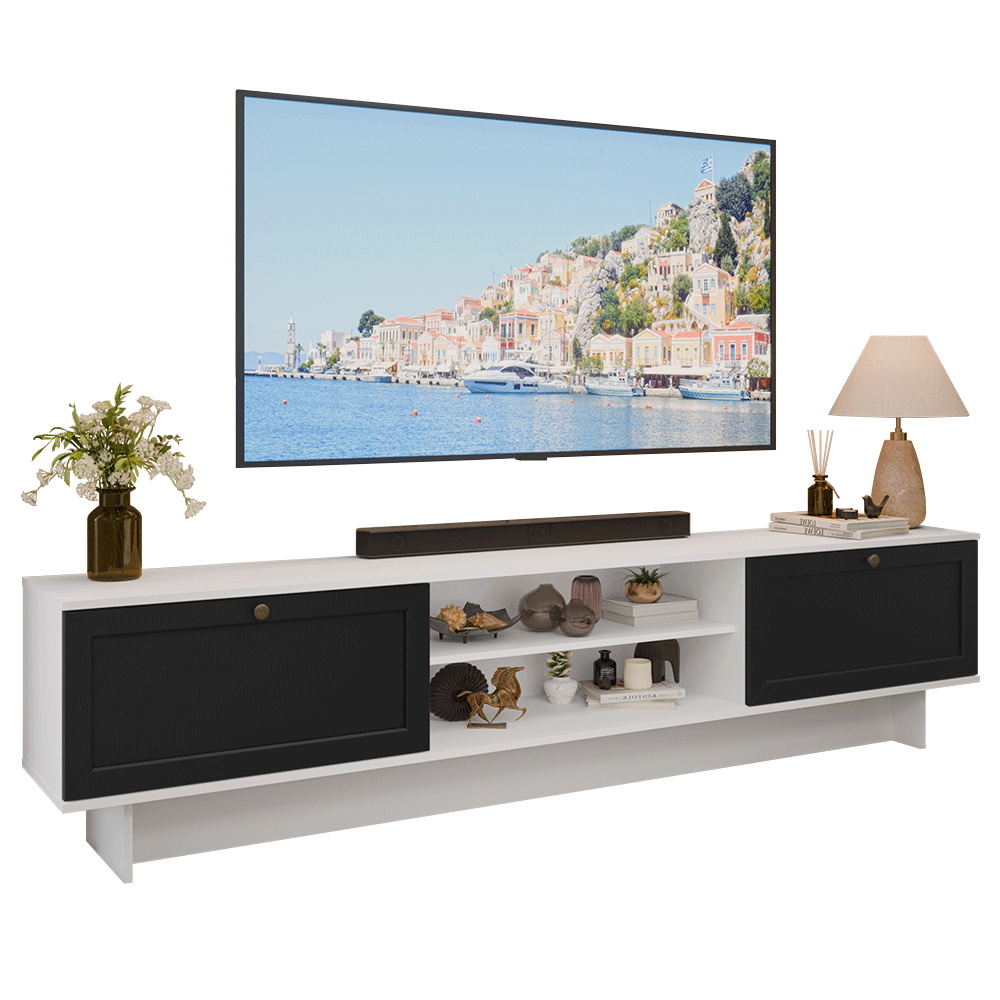 Rack para TV até 80 Polegadas 218 cm 2 Portas Branco/Preto Vik Madesa