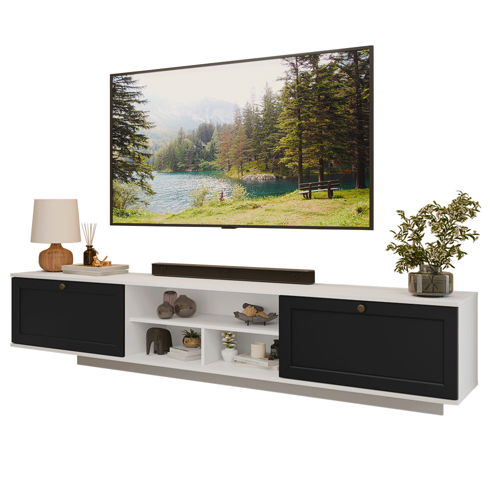 Rack Suspenso para TV até 80 Polegadas 218 cm 2 Portas Branco/Preto Vik Madesa