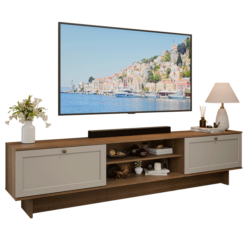 Rack para TV até 80 Polegadas 218 cm 2 Portas Rustic/Crema Vik Madesa