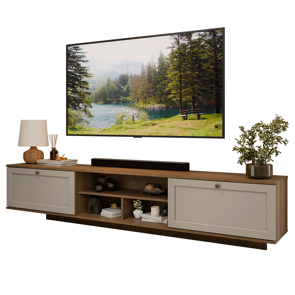 Rack Suspenso para TV até 80 Polegadas 218 cm 2 Portas Rustic/Crema Vik Madesa