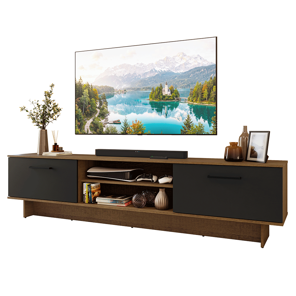 Rack para TV até 80 Polegadas 218 cm 2 Portas Rustic/Preto Agata Madesa
