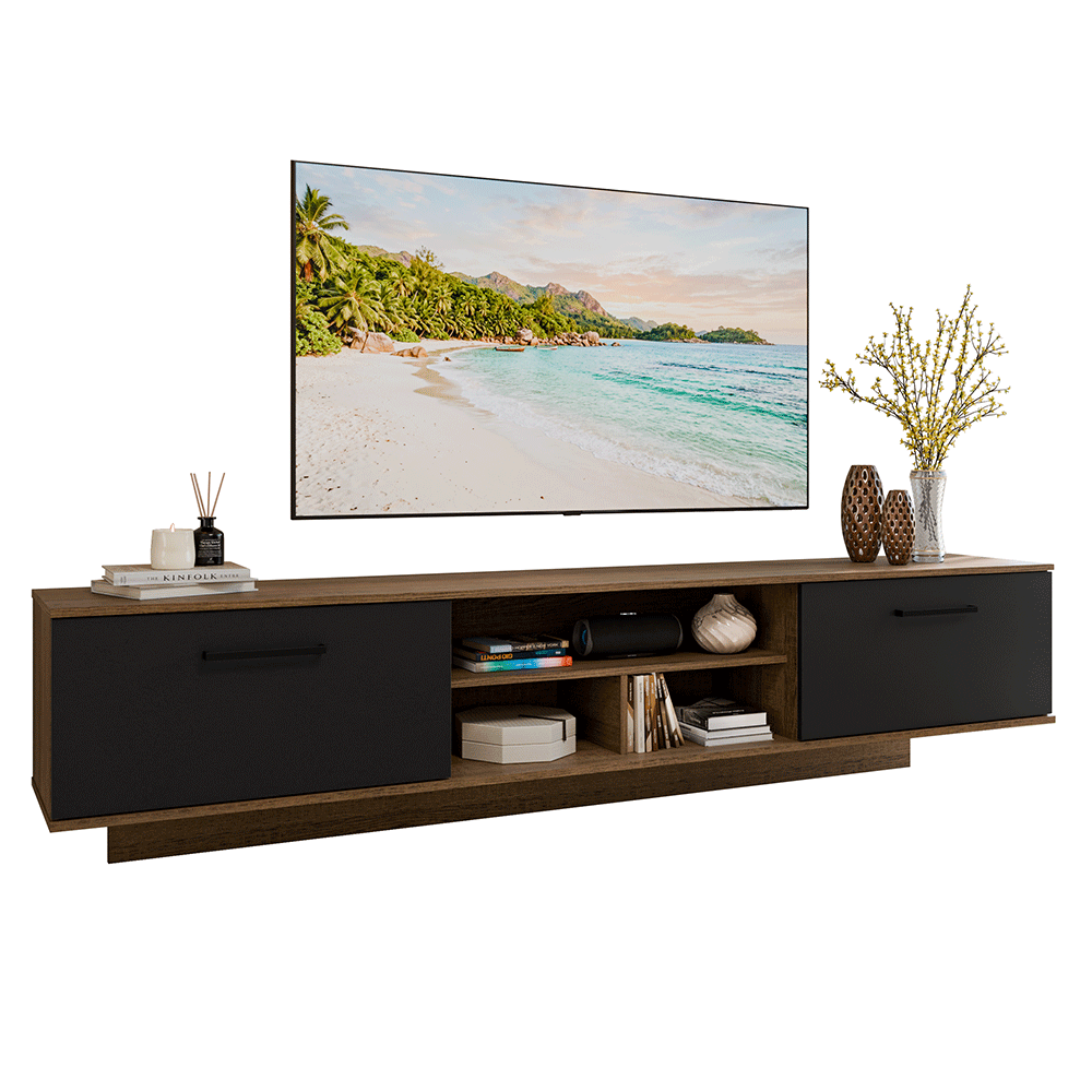 Rack Suspenso para TV até 80 Polegadas 218 cm 2 Portas Rustic/Preto Agata Madesa