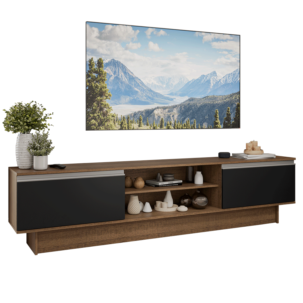 Rack para TV até 80 Polegadas 218 cm 2 Portas Rustic/Preto Glamy Madesa