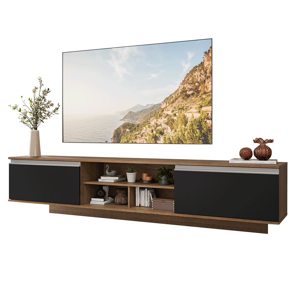 Rack Suspenso para TV até 80 Polegadas 218 cm 2 Portas Rustic/Preto Glamy Madesa