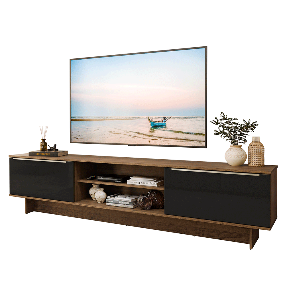 Rack para TV até 80 Polegadas 218 cm 2 Portas Rustic/Preto Lux Madesa