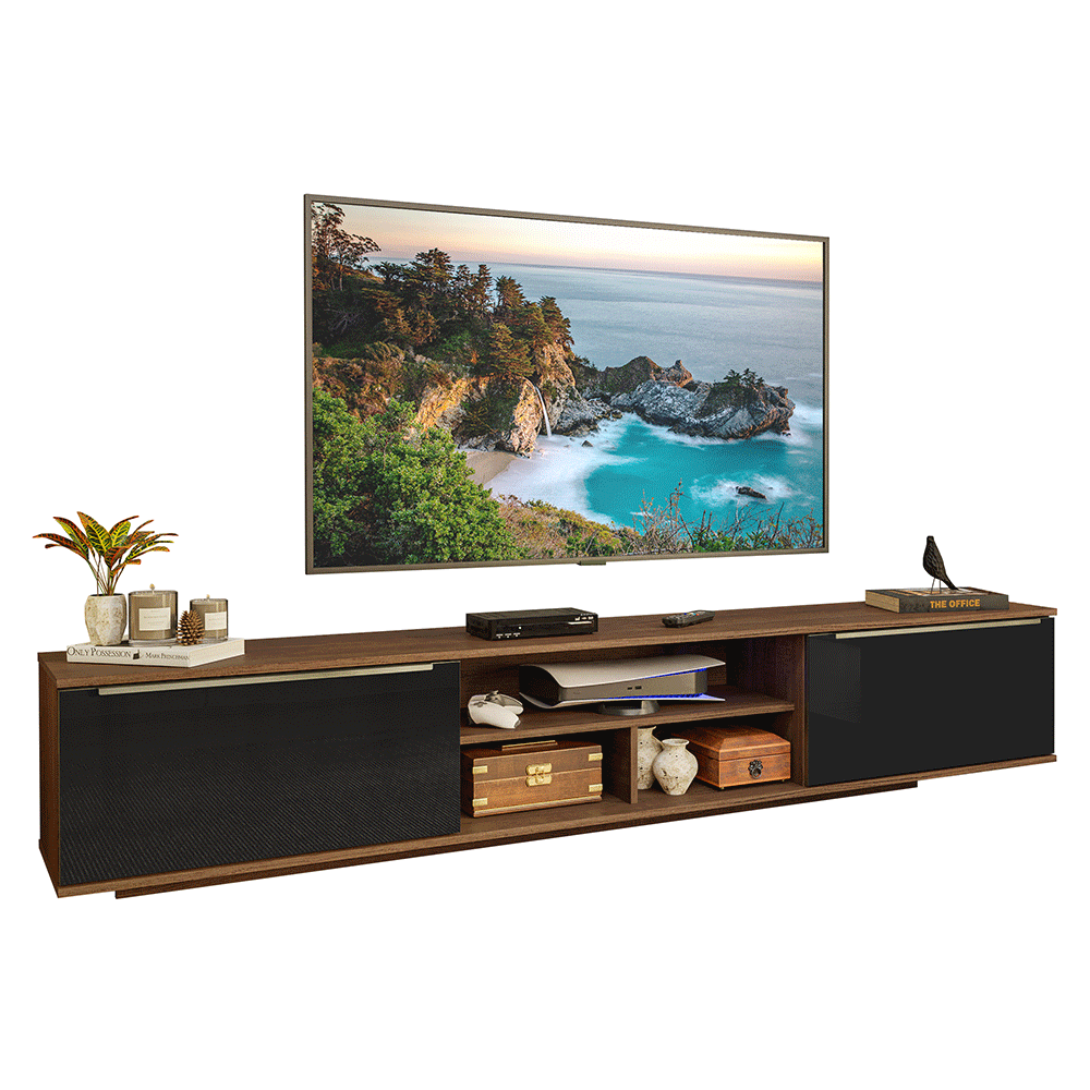 Rack Suspenso para TV até 80 Polegadas 218 cm 2 Portas Rustic/Preto Lux Madesa
