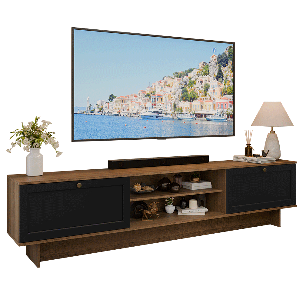 Rack para TV até 80 Polegadas 218 cm 2 Portas Rustic/Preto Vik Madesa