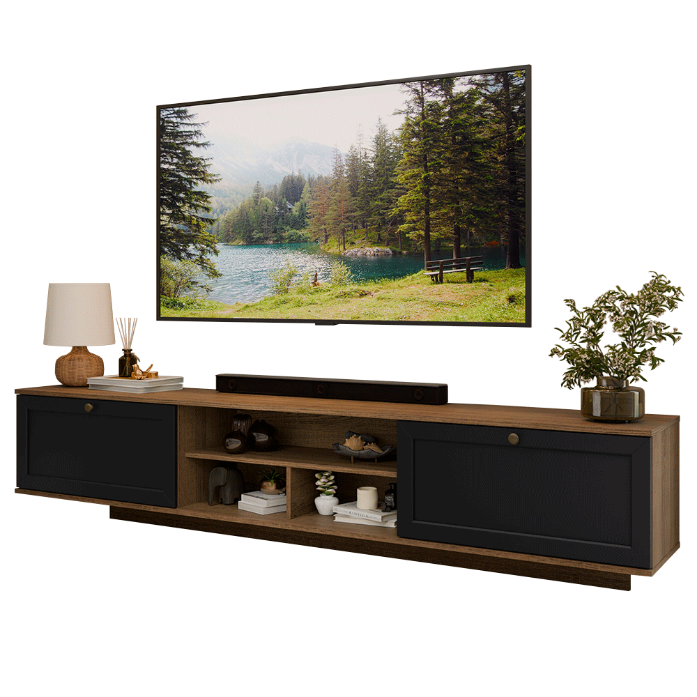 Rack Suspenso para TV até 80 Polegadas 218 cm 2 Portas Rustic/Preto Vik Madesa