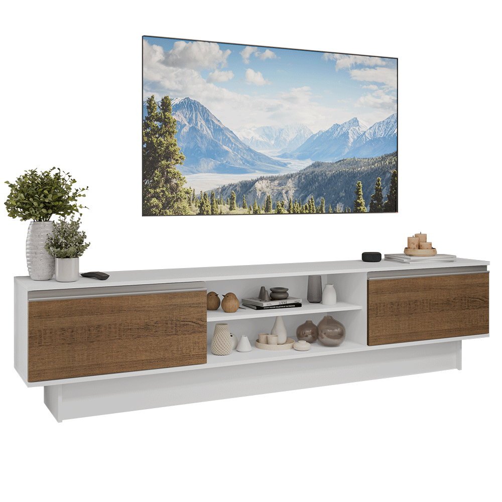 Rack para TV até 80 Polegadas 218 cm 2 Portas Branco/Rustic Glamy Madesa