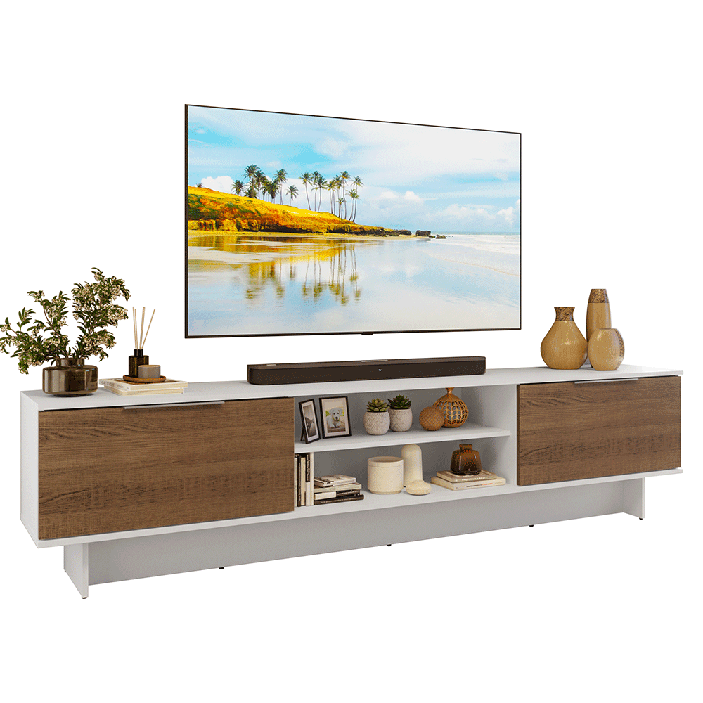Rack para TV até 80 Polegadas 218 cm 2 Portas Branco/Rustic Stella Madesa