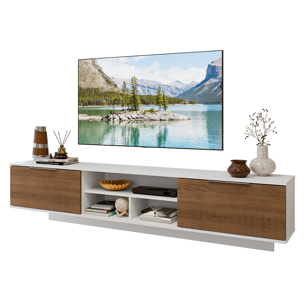 Rack Suspenso para TV até 80 Polegadas 218 cm 2 Portas Branco/Rustic Stella Madesa