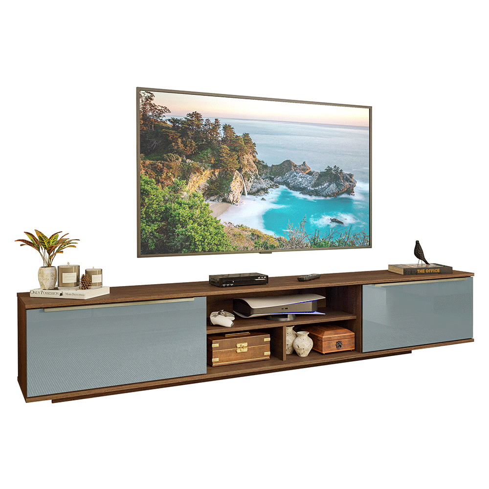 Rack Suspenso para TV até 80 Polegadas 218 cm 2 Portas Rustic/Cinza Lux Madesa