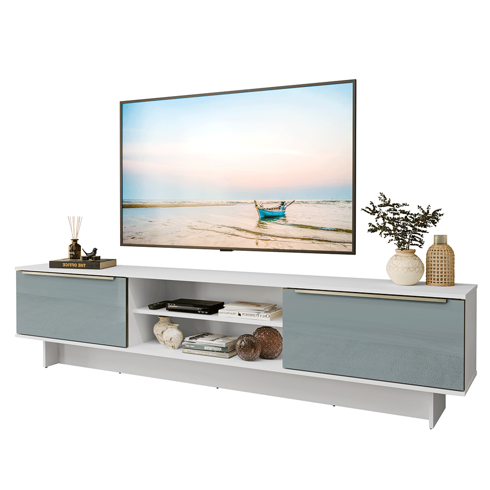 Rack para TV até 80 Polegadas 218 cm 2 Portas Branco/Cinza Lux Madesa