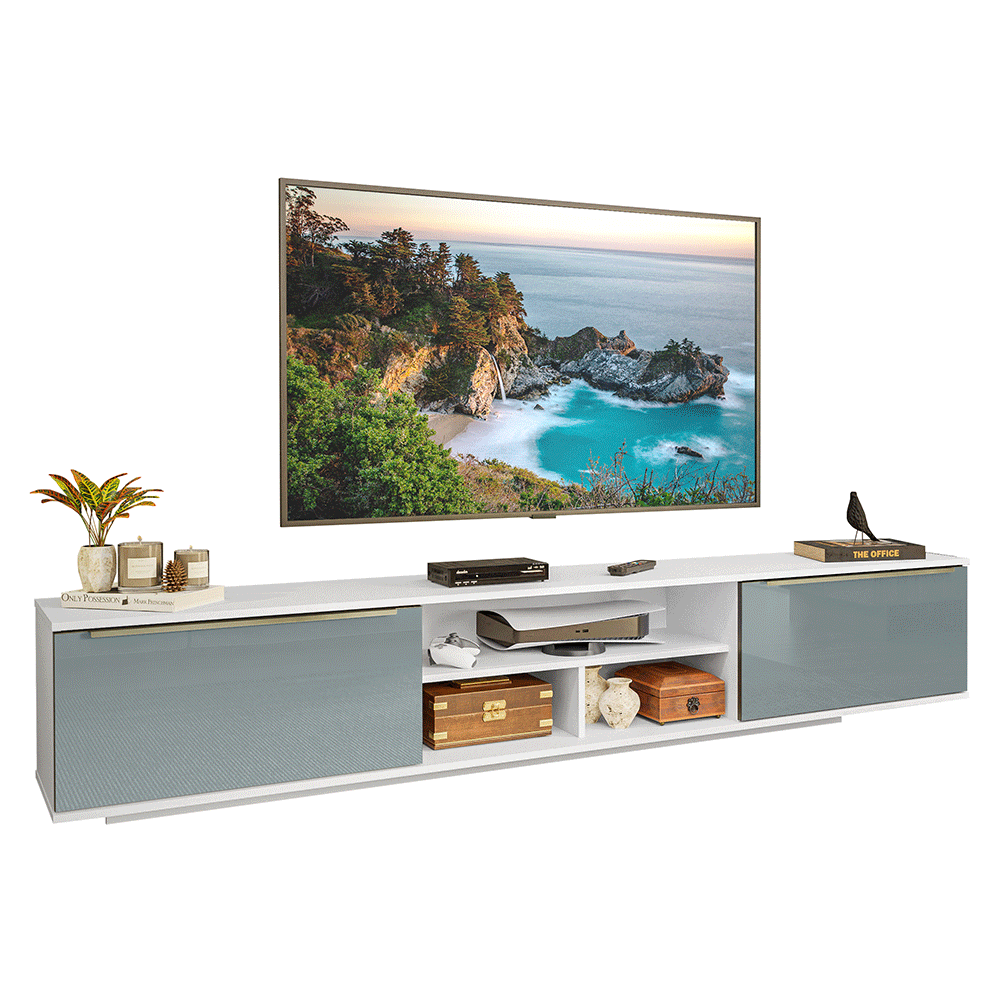Rack Suspenso para TV até 80 Polegadas 218 cm 2 Portas Branco/Cinza Lux Madesa