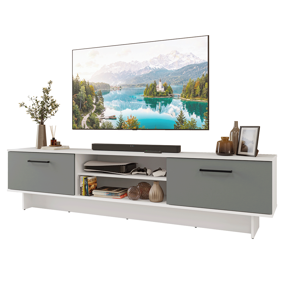 Rack para TV até 80 Polegadas 218 cm 2 Portas Branco/Cinza Agata Madesa