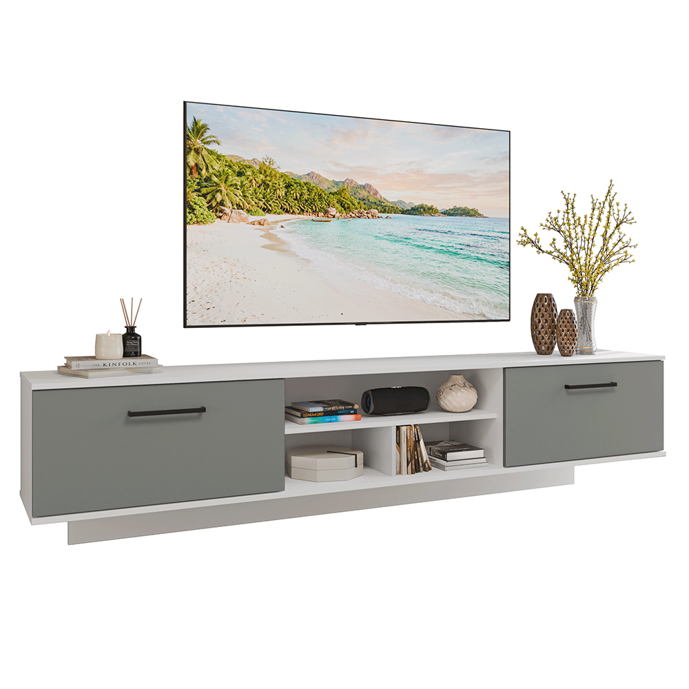 Rack Suspenso para TV até 80 Polegadas 218 cm 2 Portas Branco/Cinza Agata Madesa