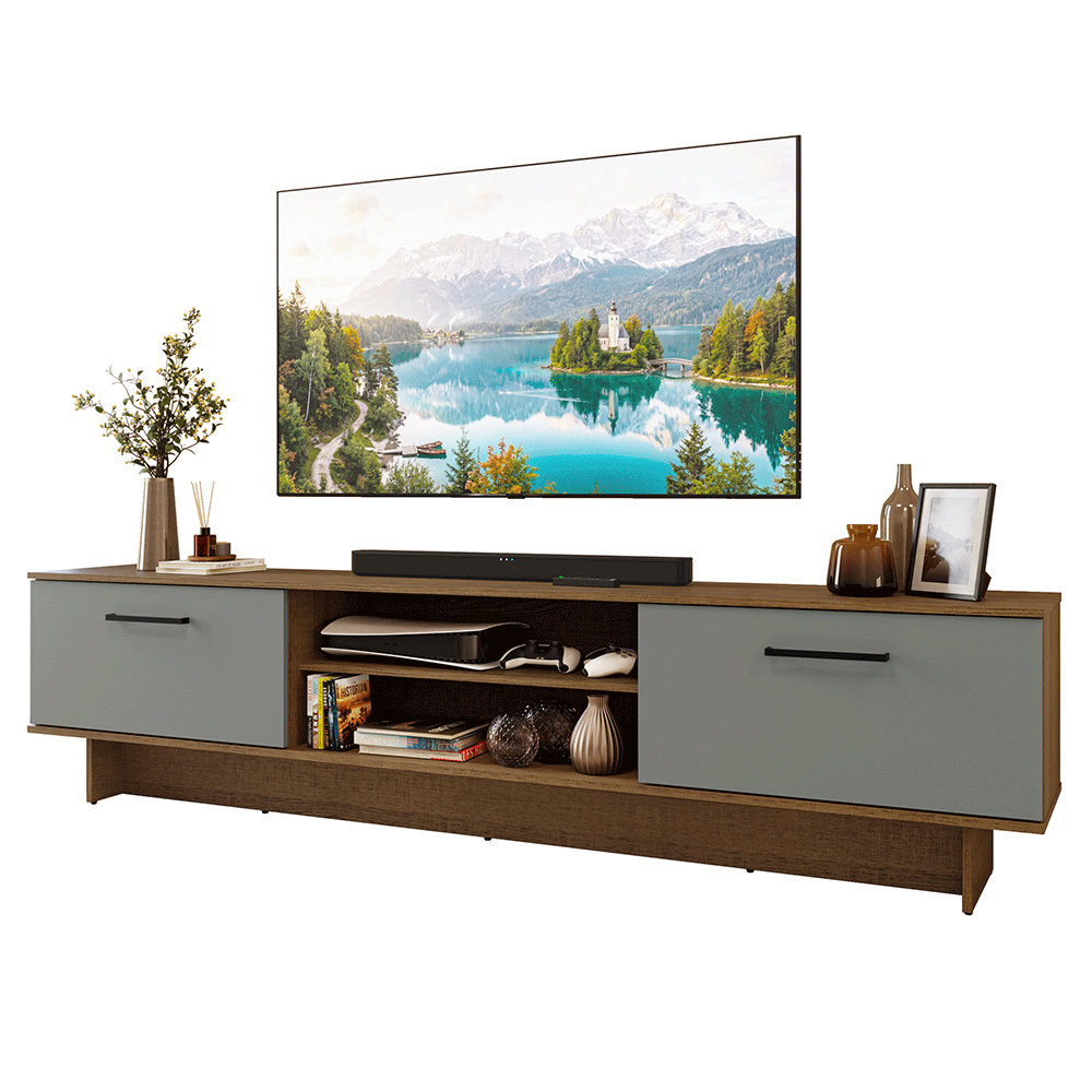 Rack para TV até 80 Polegadas 218 cm 2 Portas Rustic/Cinza Agata Madesa