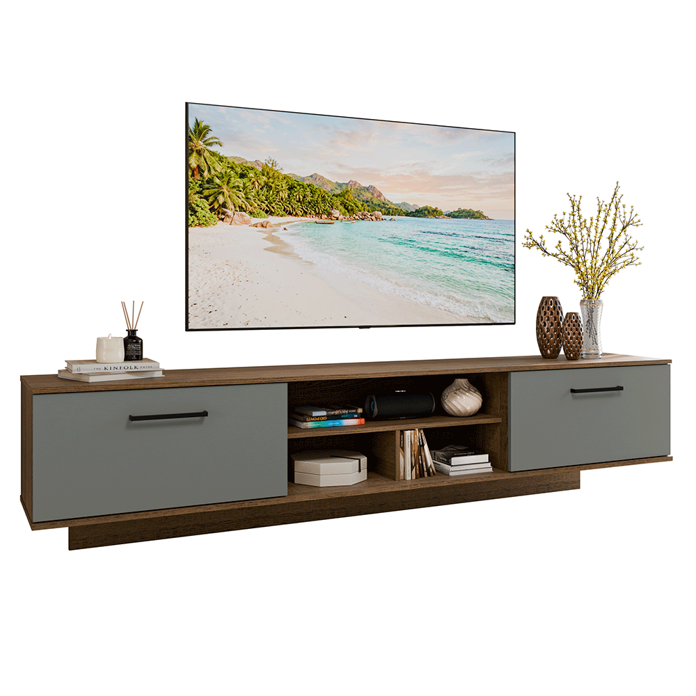 Rack Suspenso para TV até 80 Polegadas 218 cm 2 Portas Rustic/Cinza Agata Madesa