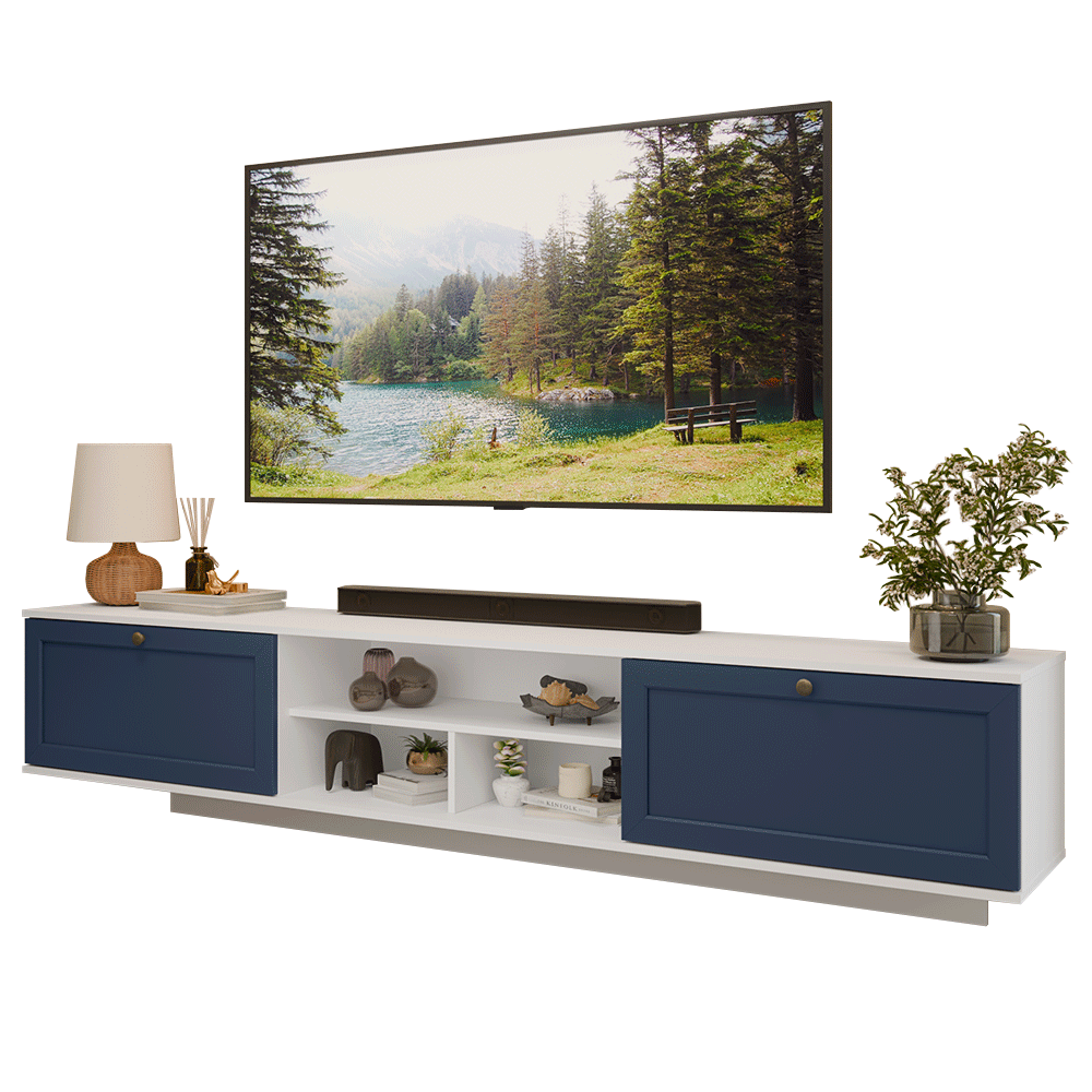 Rack Suspenso para TV até 80 Polegadas 218 cm 2 Portas Branco/Azul Vik Madesa
