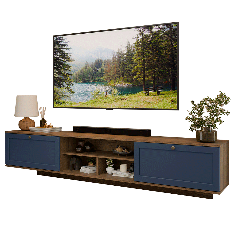 Rack Suspenso para TV até 80 Polegadas 218 cm 2 Portas Rustic/Azul Vik Madesa
