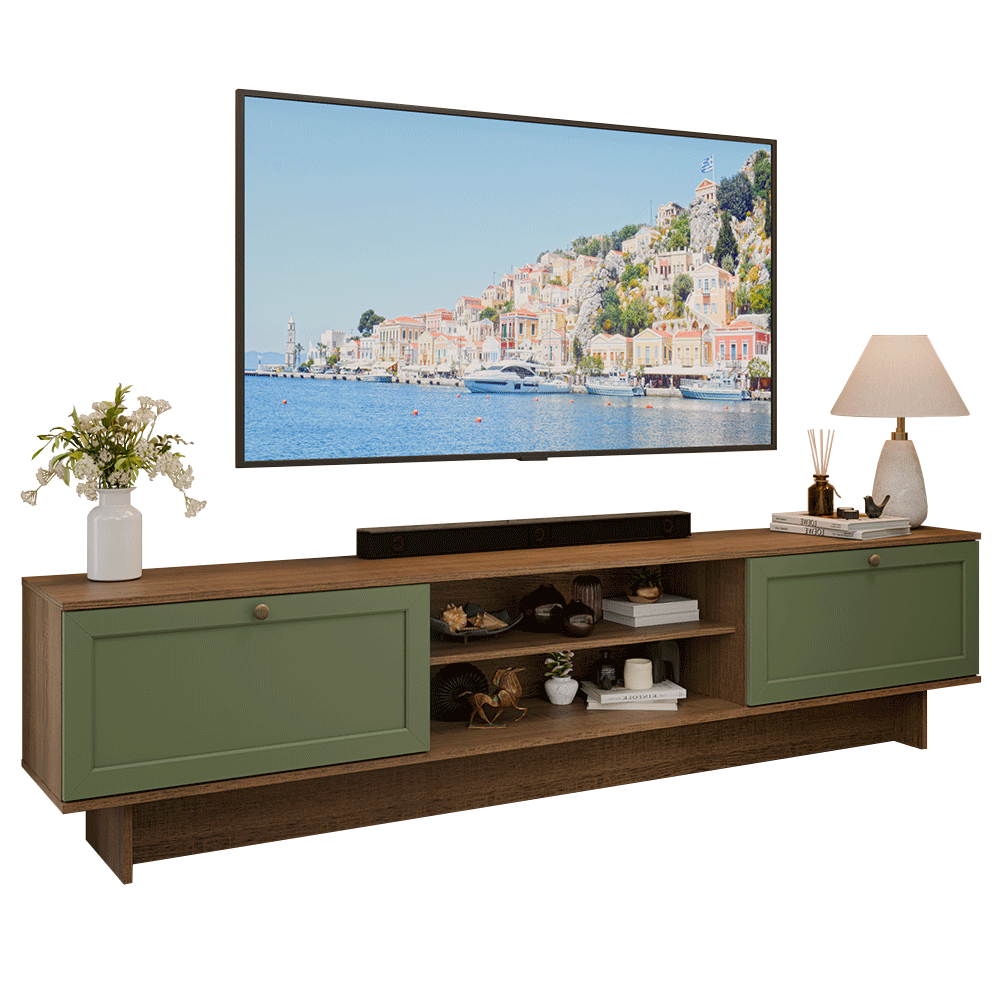 Rack para TV até 80 Polegadas 218 cm 2 Portas Rustic/Verde Vik Madesa