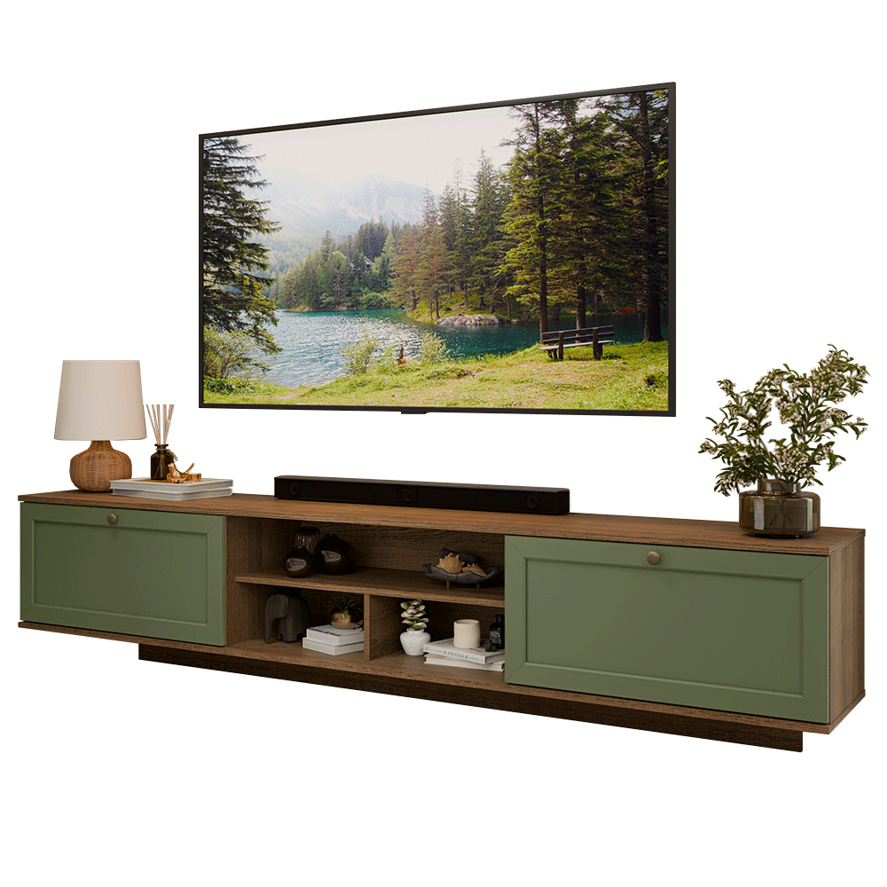 Rack Suspenso para TV até 80 Polegadas 218 cm 2 Portas Rustic/Verde Vik Madesa