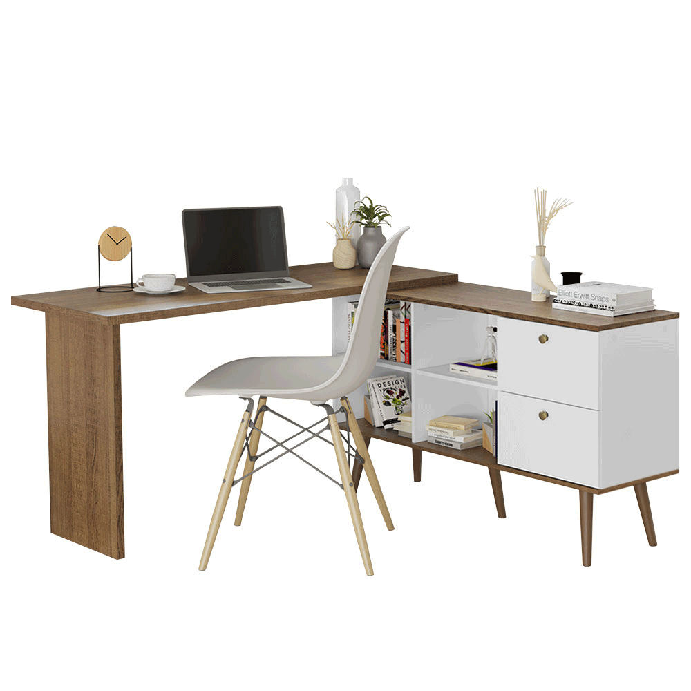 Escrivaninha de Canto Madesa 6937 com 2 Gavetas Rustic/Branco PO