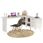 Escrivaninha Mesa de Escritório de Canto 3 Gavetas Branca Lisboa Madesa