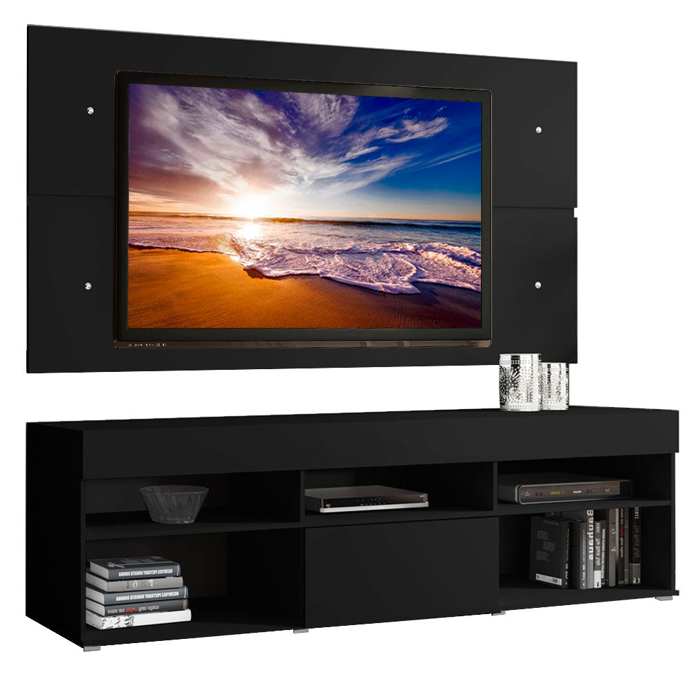 Rack com Painel para TV até 65 Polegadas Madesa Miami 1 Porta Preto