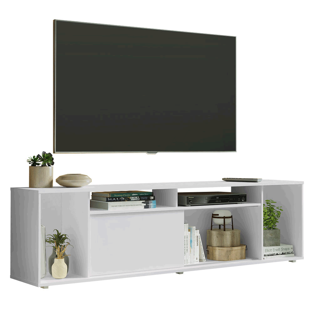 Rack para TV até 65 Polegadas Madesa 7008 com 5 Nichos e 1 Porta Branco PO