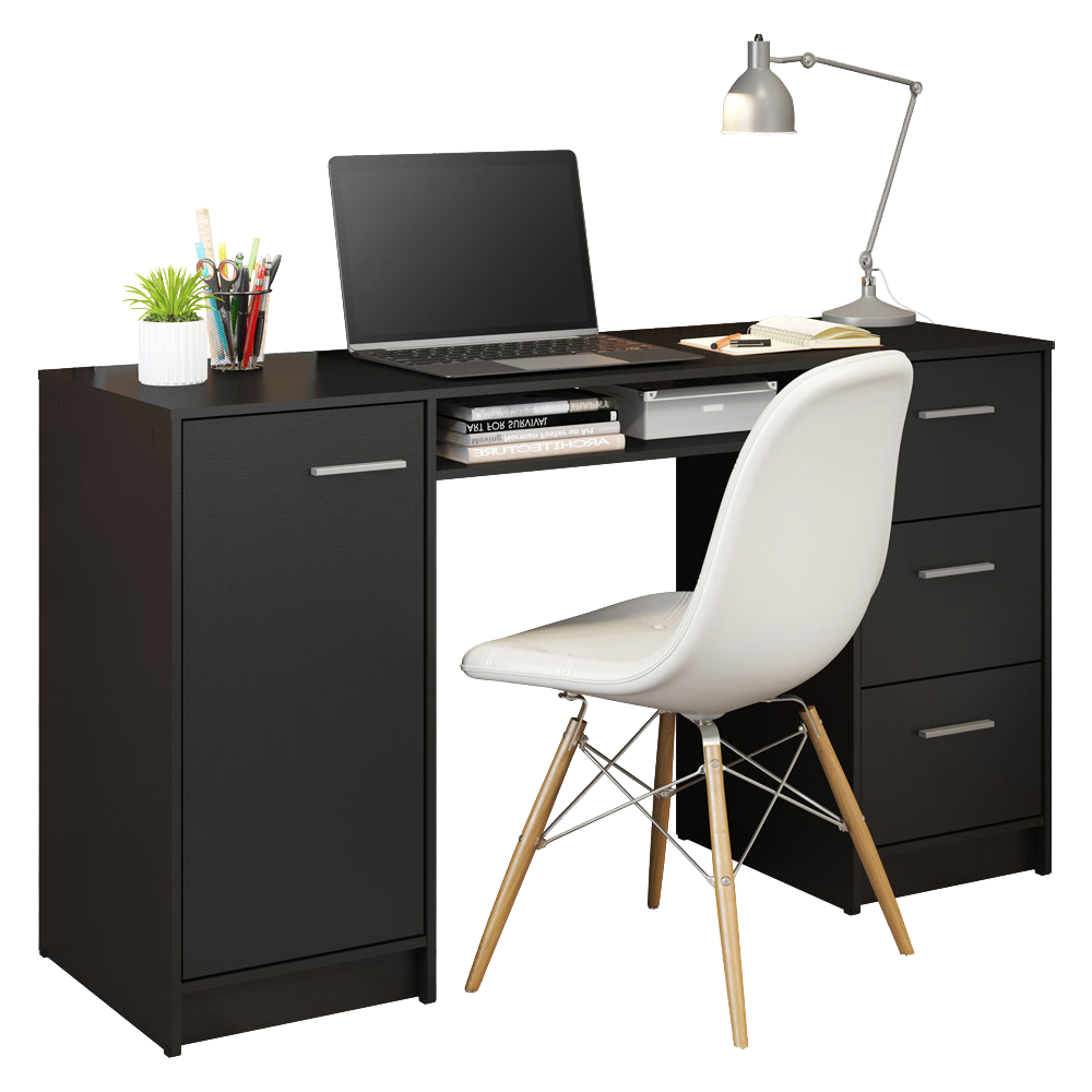 Escrivaninha Madesa Alaska 3 Gavetas 1 Porta Preto