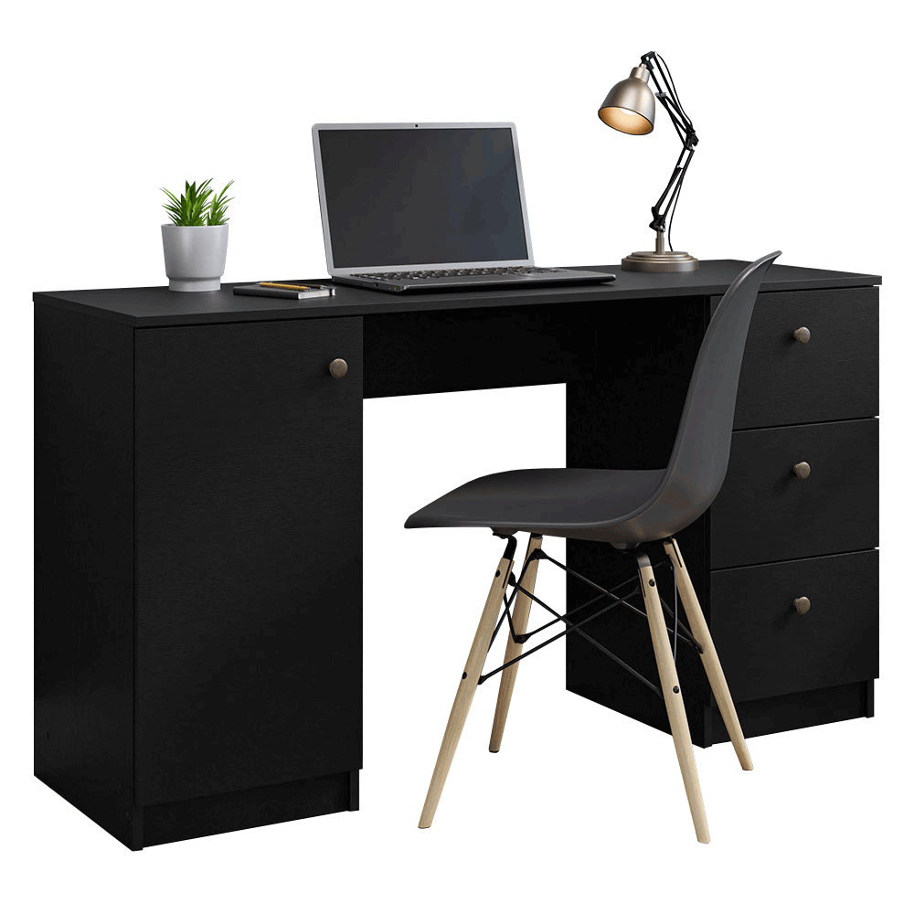 Escrivaninha para Computador Madesa 9422 com 3 Gavetas 1 Porta Preta PO