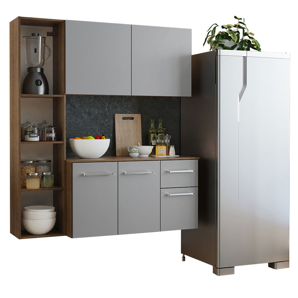 Armário de Cozinha Compacta 120cm Rustic/Cinza Easy Madesa