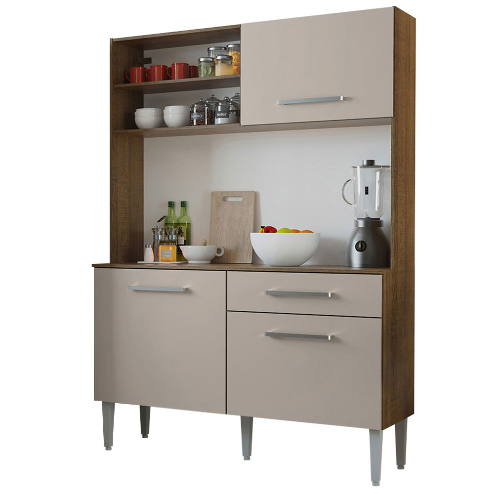Armário de Cozinha Compacta 120cm Rustic/Crema Life Madesa