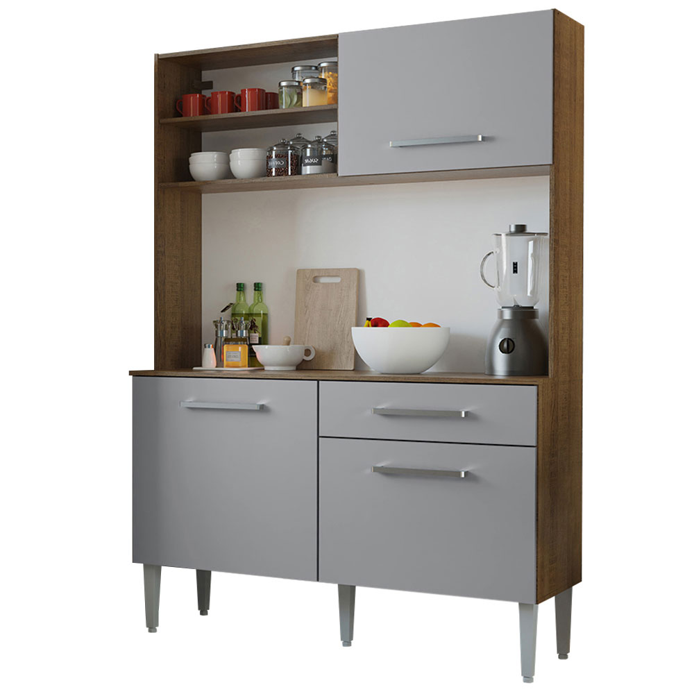Armário de Cozinha Compacta 120cm Rustic/Cinza Life Madesa