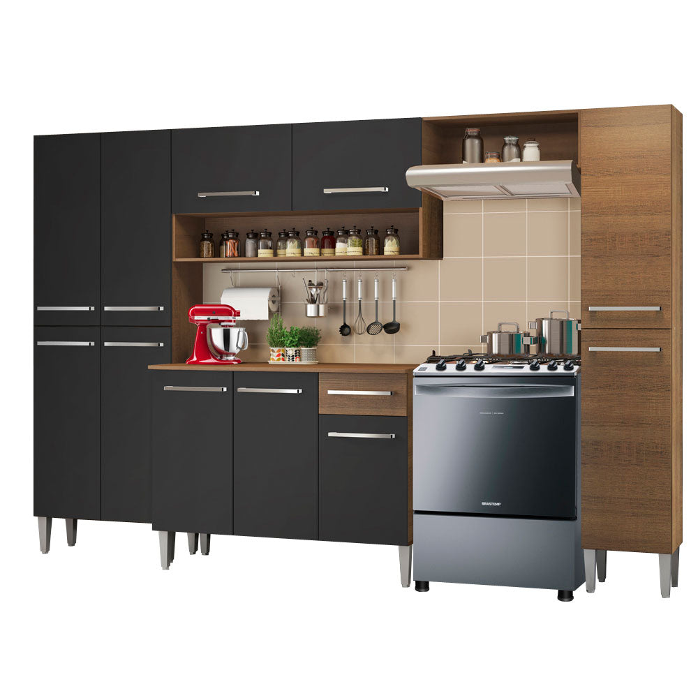 Armário de Cozinha Completa 261cm Rustic/Preto Emilly Hit Madesa
