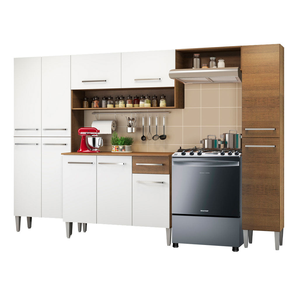 Armário de Cozinha Completa 261cm Rustic/Branco Emilly Hit Madesa