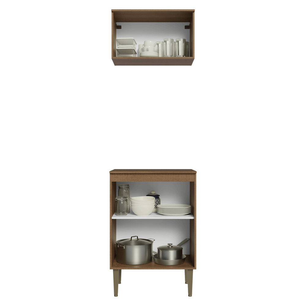 Kit Cozinha com Armário Aéreo e Balcão 60 cm Rustic/Branco Lille Madesa