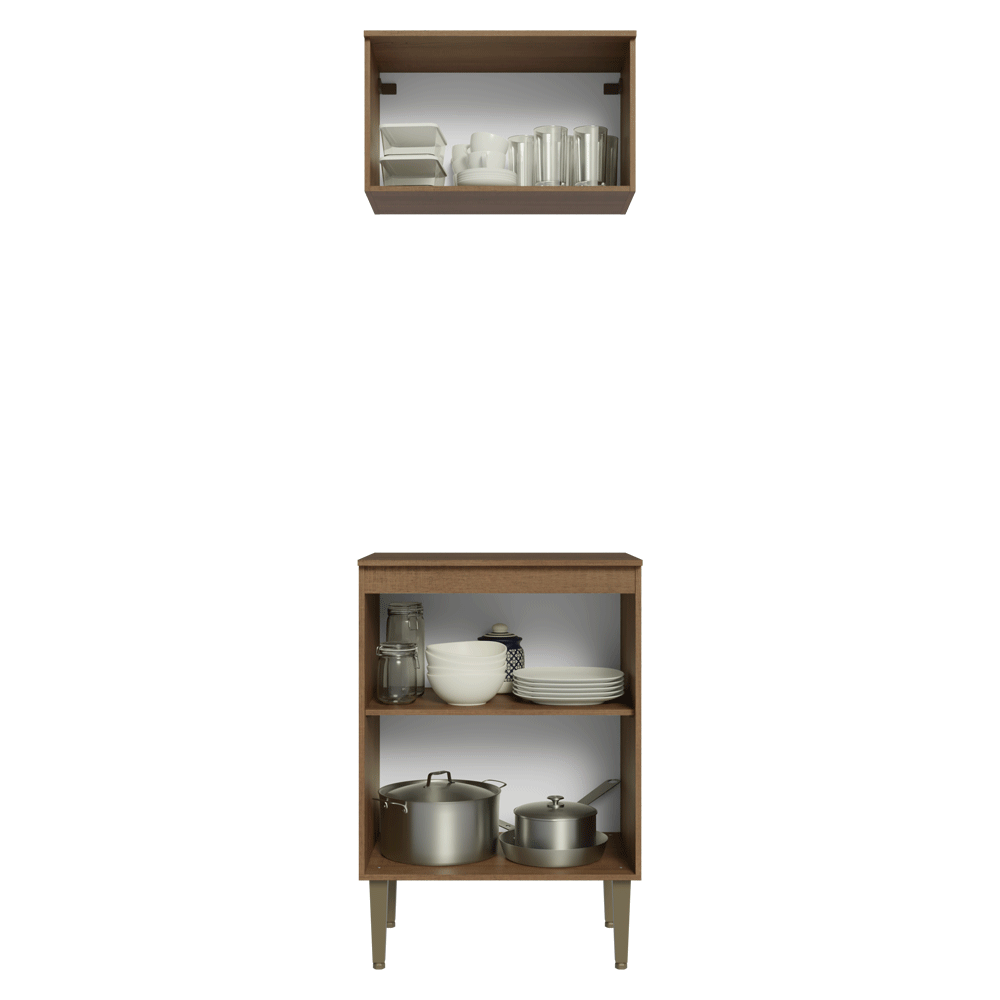 Kit Cozinha com Armário Aéreo e Balcão 60 cm Rustic/Preto Lille Madesa