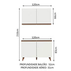 Kit Madesa Reims 120 cm com Armário Aéreo e Balcão Gabinete de Pia Branco
