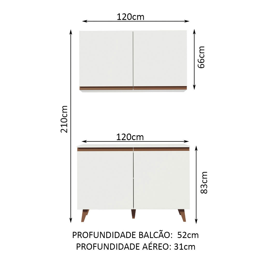 Kit Madesa Reims 120 cm com Armário Aéreo e Balcão Gabinete de Pia Branco
