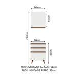 Kit Madesa Reims 60 cm com Armário Aéreo e Balcão com 3 Gavetas Branco